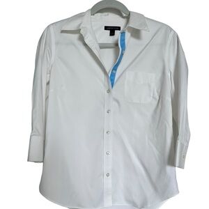 Lands' End Womens White Solid Color Shirt 100% Cotton Blend in Size 6 Office